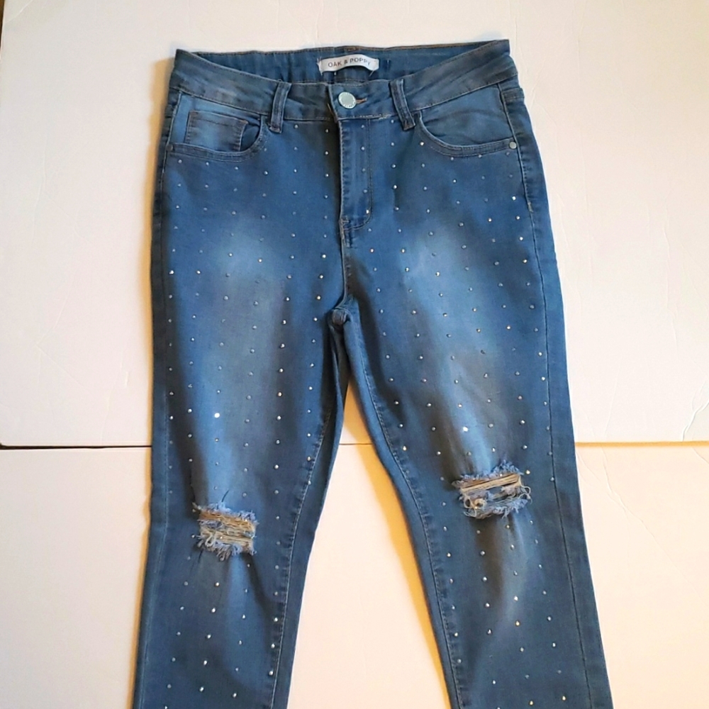 Oak & Poppy High Waisted Studded Jeans